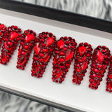 Handmade- Red Crystal Mixed Shape Bling Press On Nail Set