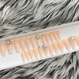 Dazzle Baby Boomer Nude Crystal Accent Medium Coffin Nail Set
