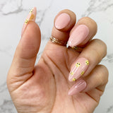 Handmade- Classic Soph Pink Base w/ Smiley Face Detail Press On Nail Set