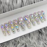 Handmade- AB Mixed Show Stopper All Bling Mixed AB Crystal Press On Nail Set