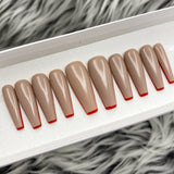 HANDMADE- RED LIPSTICK GLOSSY NUDE BASED W/RED TIPPING