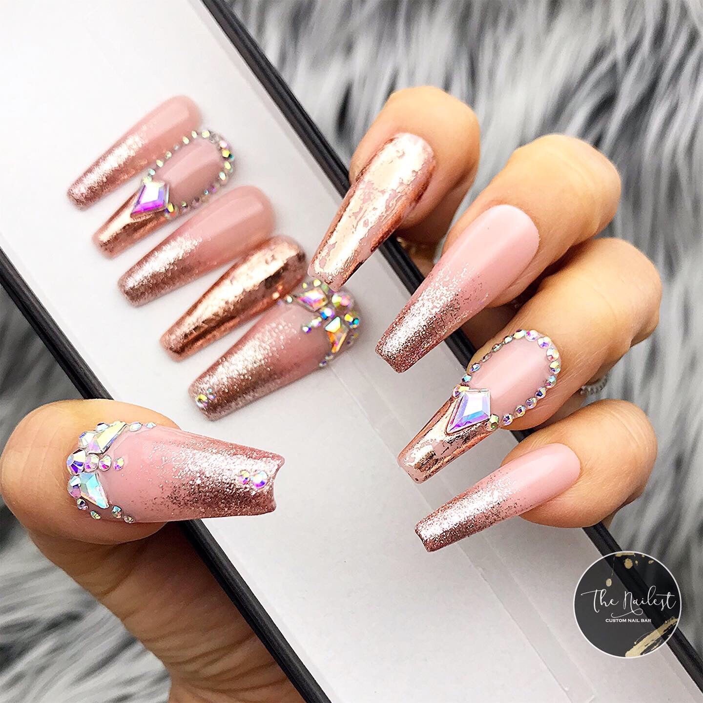 gold and pink nails