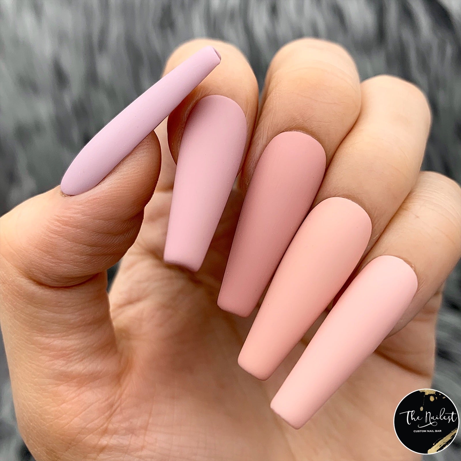 matte pink nails with design