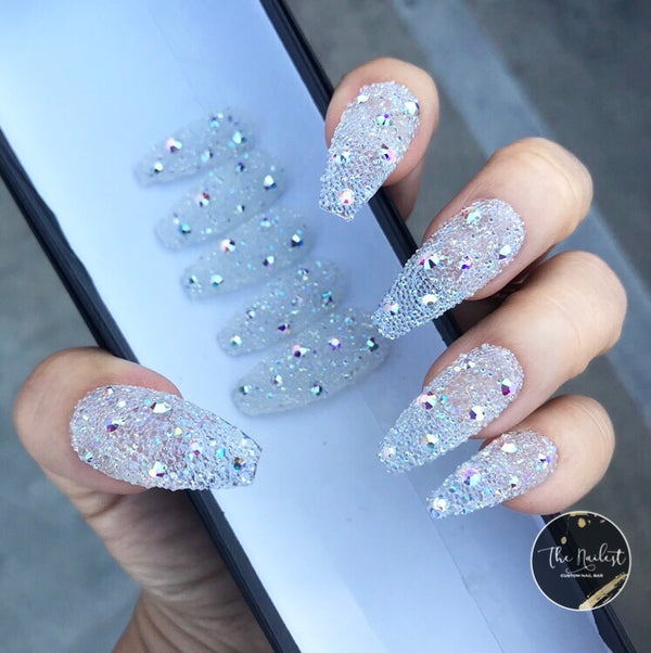 Handmade- All Pixie Iridescent Pixie Dust Mixed With Crystal Press On Nail Set