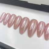 Handmade- Solid Soph Pink Donut Glazed Chrome Press On Nail Set