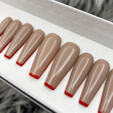 HANDMADE- RED LIPSTICK GLOSSY NUDE BASED W/RED TIPPING