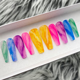 Handmade- Pastel Marbleous Matte Bright Watercolor Marble Blend Press On Nail Set