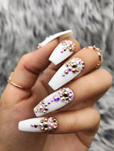 Handmade- Diamonds Forever Matte Crystals Press On Nail Set