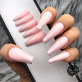 Handmade- Pinky Nudy Glossy Pink Holo Silver Chrome Ombre Press On Nail Set