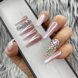 Handmade- Baby Boomer Ombre Chandelier Crystal Bling Glazed Donut Press On Nail Set