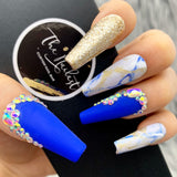 Handmade- Gold Cobalt Blue Marble Ombre Bling Crystal Press On Nail Set
