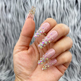 Handmade- Bijou Bijou Soph Pink Nude Glitter Ombre W/ Crystals Press On nails