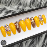 Handmade- Glossy Golden Girlfriend Glitter Bling Crystal Ombre Press On Nail Set