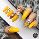 Handmade- Glossy Golden Girlfriend Glitter Bling Crystal Ombre Press On Nail Set