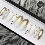 HANDMADE- WHITE LOVE AFFAIR GOLD FOIL OMBRE MATTE MARBLE W/BLING ACCENT