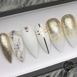 HANDMADE- WHITE LOVE AFFAIR GOLD FOIL OMBRE MATTE MARBLE W/BLING ACCENT