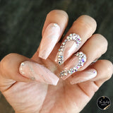 Handmade- Nude Valentines Chrome Marble Crystal Bling Press On Nail Set