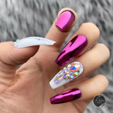Handmade- Magenta, Jade, Lilac, Rosie Chrome Marble Bling Crystal Press On Nail Set