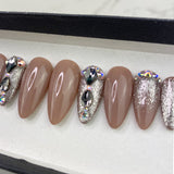 Handmade- Sand Stone- Glitter and Crystal Mixed Press On Nails