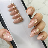 Handmade- Drip-Drip, Gold Drip Detail Press On Nail Set