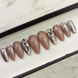 Handmade- Sand Stone- Glitter and Crystal Mixed Press On Nails