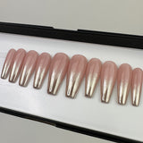 Handmade- Goldy Dust, Pink Nude Base with Gold Ombre Press On Nail Set