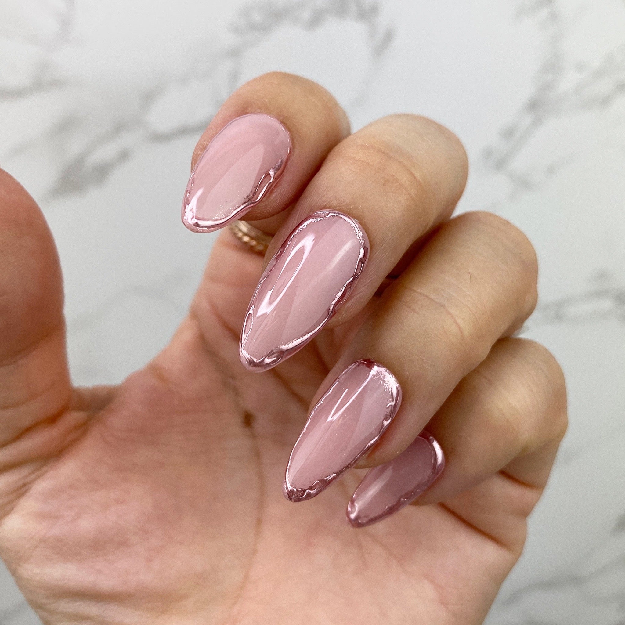 Press On Pink and Rose Gold Frame Nails | The Nailest