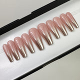 Handmade- Goldy Dust, Pink Nude Base with Gold Ombre Press On Nail Set