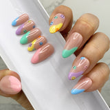 Handmade- Happy Face, Multi Pastel Color Press On Nail Set
