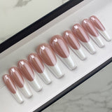 Handmade- Glazed Donut Classic White French Chrome Press On Nail Set