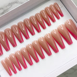 Instant Glam-Dark Nude Deep V Pinkish French Glossy C-Curve Long Coffin Press On Nail Set