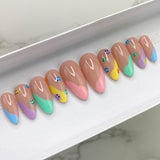 Handmade- Happy Face, Multi Pastel Color Press On Nail Set