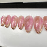 Handmade- Blush Bloom, Pink Marble and Gold Detail at Tipping Press On Nail Set