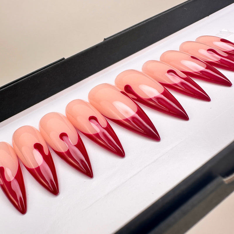 Handmade- Blood Drip French Halloween Press On Nail Set