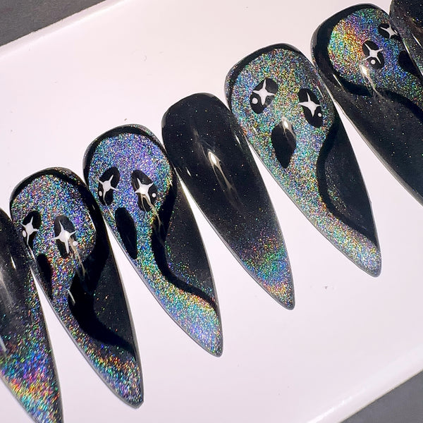 Handmade- Galaxy Ghost Halloween Press On Nails
