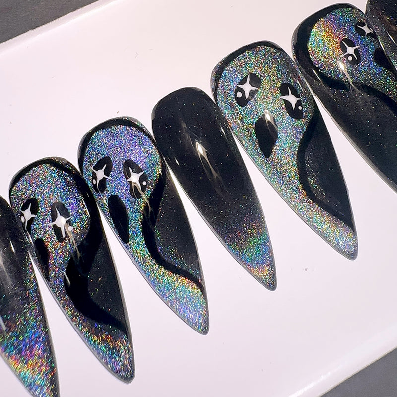 Handmade- Galaxy Ghost Halloween Press On Nails