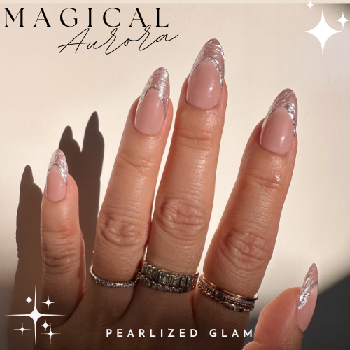 Handmade- Magical Aurora Collection- Pearlized Glam Press On Nail Set