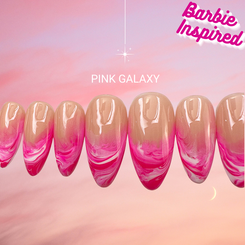 Handmade-Barbie Collection- Pink Galaxy Marble Press-On Nail Set