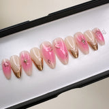 Handmade- Gold Starlight Pink Blush Accent Press On Nail Set.