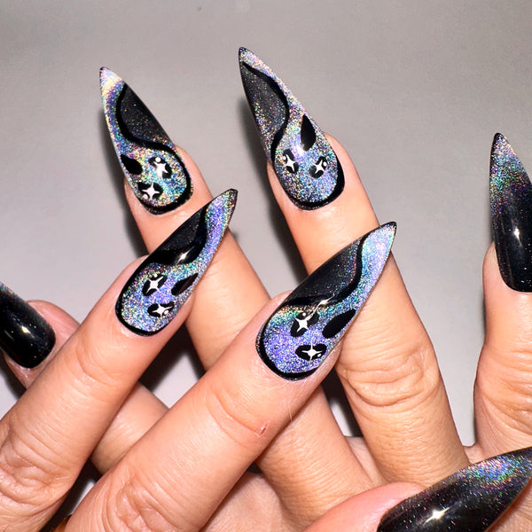 Handmade- Galaxy Ghost Halloween Press On Nails