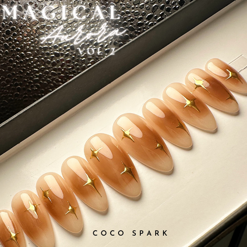 Handmade- Magical Aurora Collection- Coco Spark, Natural Base with Sparkly Detail Press On Nail Set