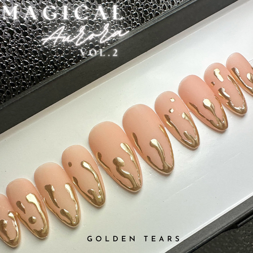 Handmade- Magical Aurora Collection- Golden Tears, Matte Base with Gold Drip Press On Nail Set