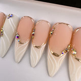 Handmade- LOVE EDIT- Glow Within White French Swirl Press On Nail Set