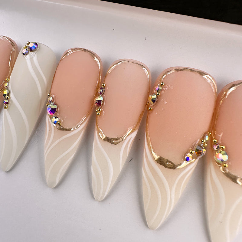 Handmade- LOVE EDIT- Glow Within White French Swirl Press On Nail Set