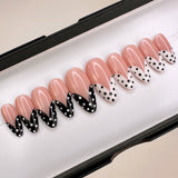 Handmade- Monochrome Dots- Black White Heart Shape Polka Dots Press On Nail Set
