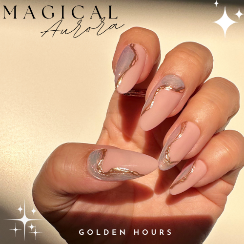 Handmade- Magical Aurora Collection- Golden Hours Press On Nail Set