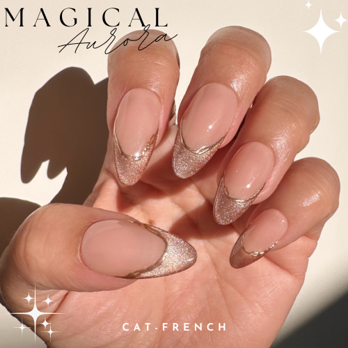 Handmade- Magical Aurora Collection- Cat French Press On Nail Set