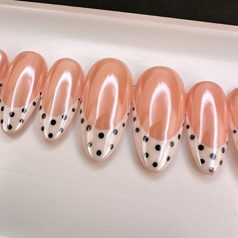 Handmade- Glazed Dots- Chrome Glazed Polka Dots Press On Nail Set