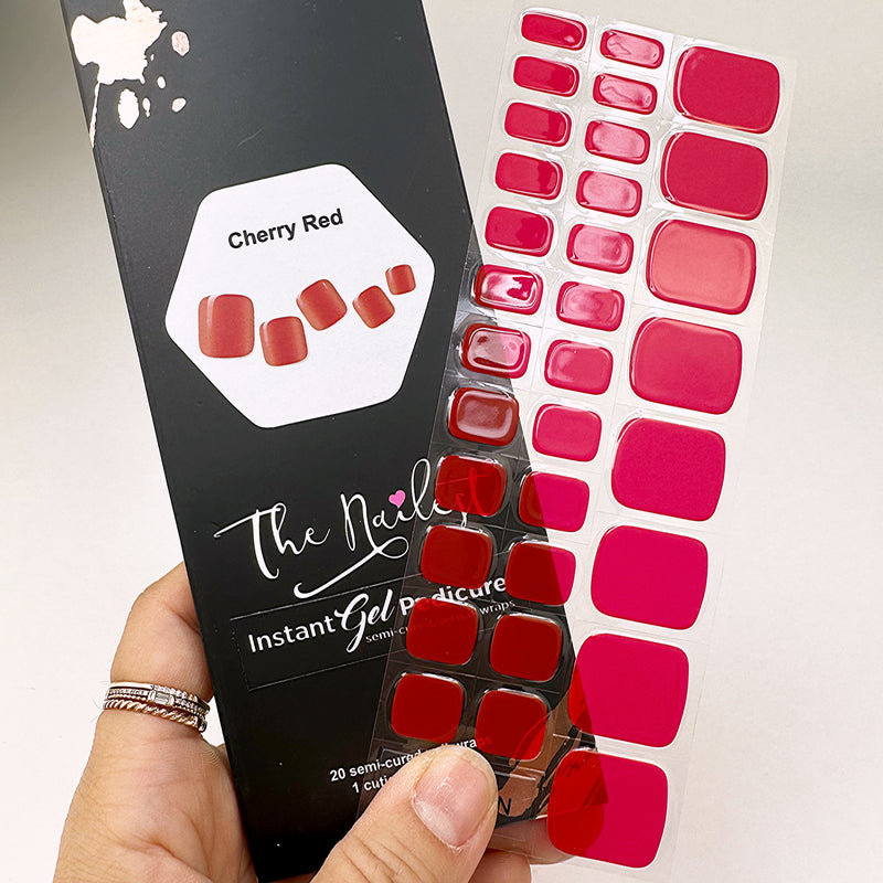 Instant Gel Pedicure- Cherry Red, Semi-Cured Gel Toe Nail Wrap