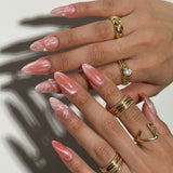 Handmade- Blushing Ribbon, Soft Glam Romance Press On Nail set